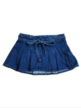 American Eagle Dark Blue Denim Mini Skort Pleated Preppy Built In Shorts Size 2